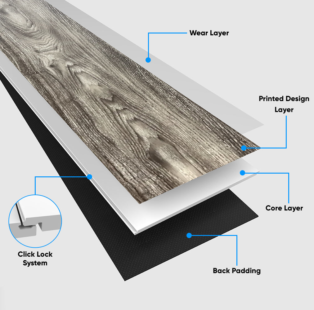 SPC Rigid Core Plank Oxford Flooring, 9" x 60" x 6.5mm, 22 mil Wear Layer