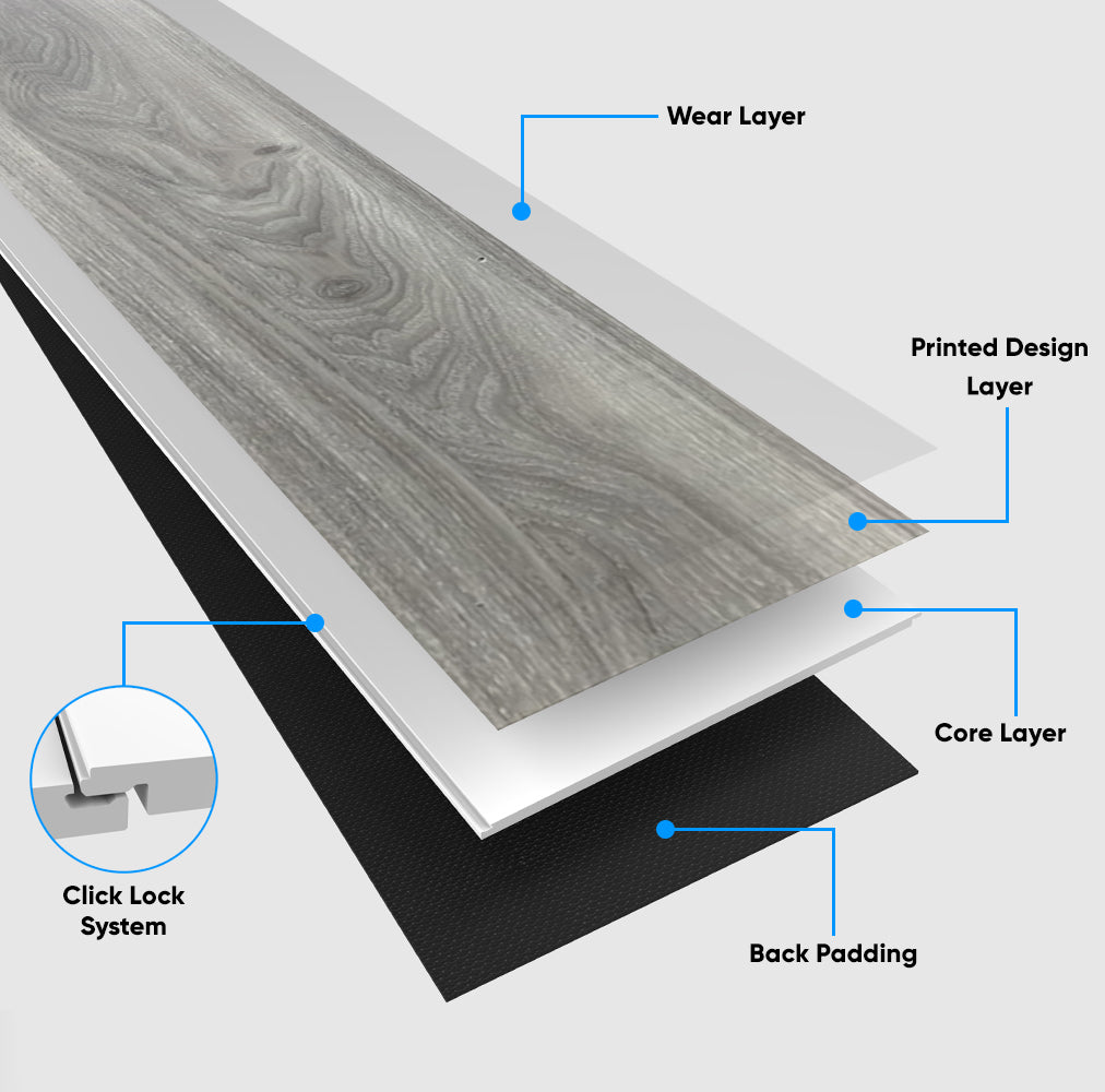 SPC Rigid Core Plank Oyster Flooring, 9" x 60" x 6.5mm, 22 mil Wear Layer