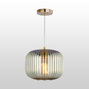 Circulus Chrome Gray Ribbed Glass Indoor & Outdoor Pendant Light