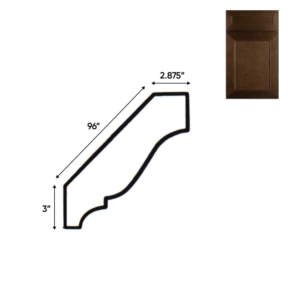 Portland Chestnut - Crown Moldings - 96"W x 3"H x 3"D - Pre Assembled