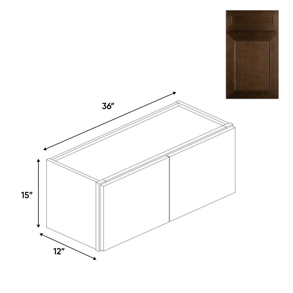 RTA - Portland Chestnut - 15"Height Double Door Wall Cabinets - 36"W x 15"H x 12"D