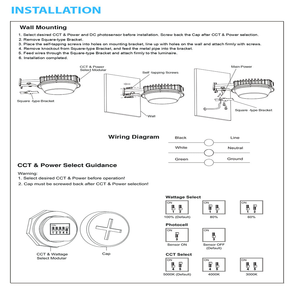 LED Barn Light w/ 3-pin NEMA Photocell, 36/48/60 Wattage Adjustable 3000K/4000K/5000K CCT Changeable, 120-277V, Dusk-To-Dawn, Silver