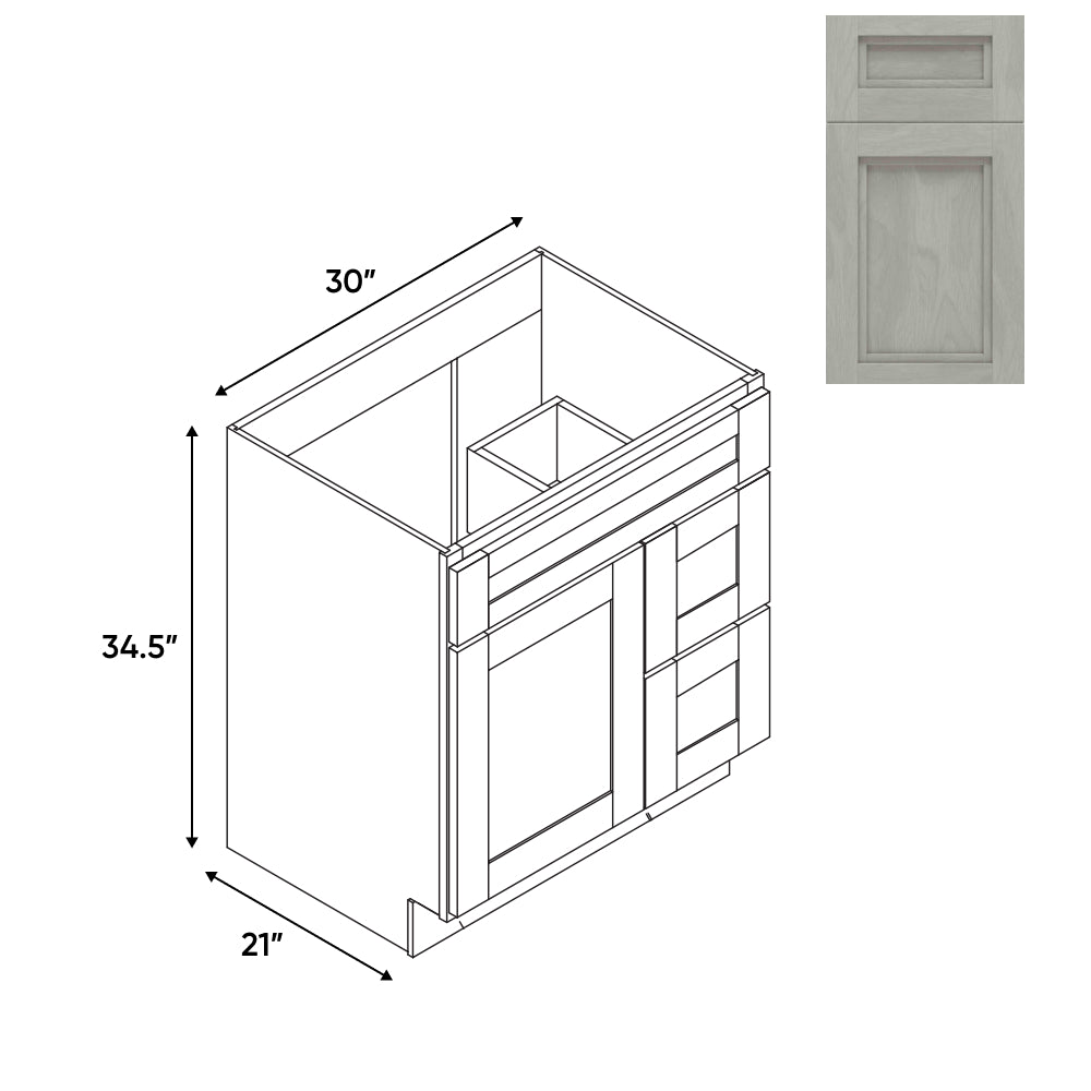 RTA - Havana Plata - Vanity Cabinets with 1 Door 2 Drawer Right - 30"W x 34.5"H x 21"D - HAP-3021DR