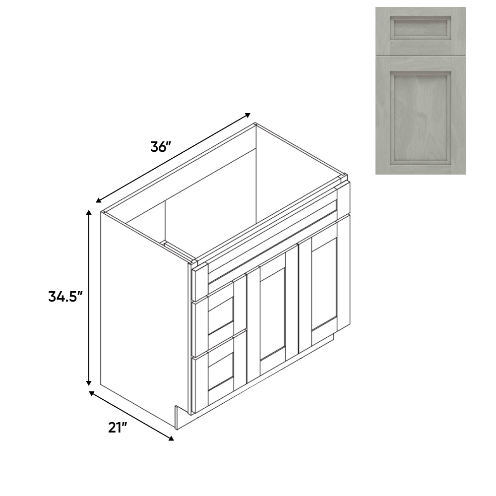 RTA - Havana Plata - 36"W x 34.5"H x 21"D - Vanity  with 2 Door 2 Drawer Left - HAP-3621DL