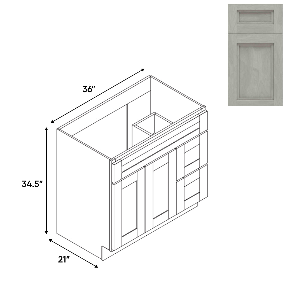 RTA - Havana Plata - Vanity Cabinets with 2 Door 2 Drawer Right - 36"W x 34.5"H x 21"D - HAP-3621DR