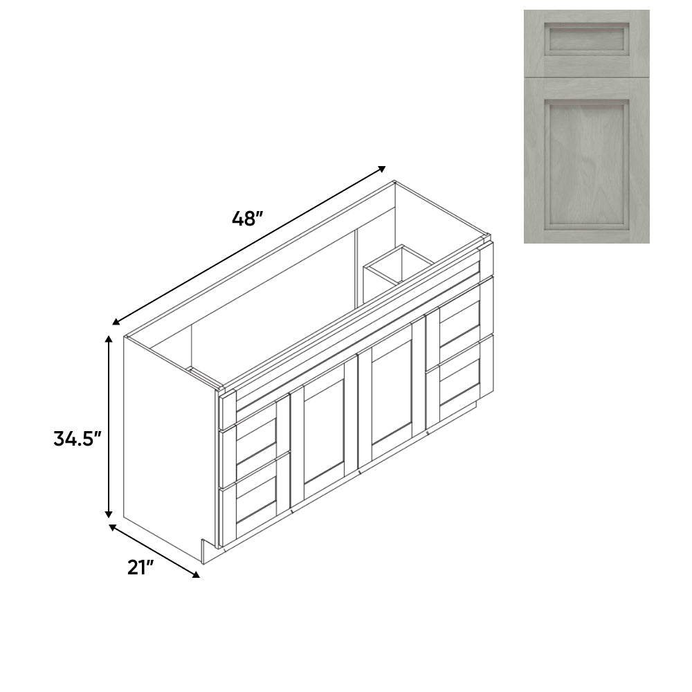 RTA - Havana Plata - Vanity Cabinets with 2 Door - 4 Drawer (2 Left - 2 Right) - 48"W x 34.5"H x 21"D - HAP-4821D