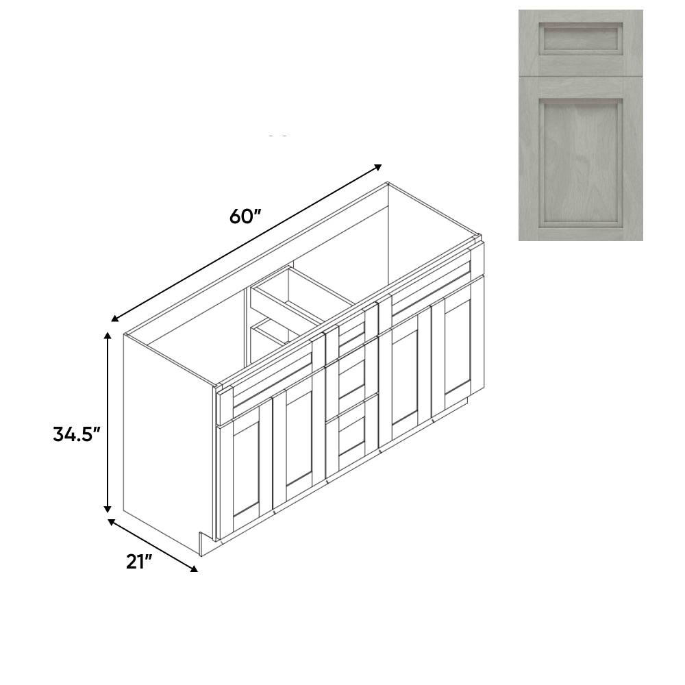 RTA - Havana Plata - Vanity Cabinets with 3 Drawer Center - 4 Drawer Side - 60"W x 34.5"H x 21"D - HAP-6021DD