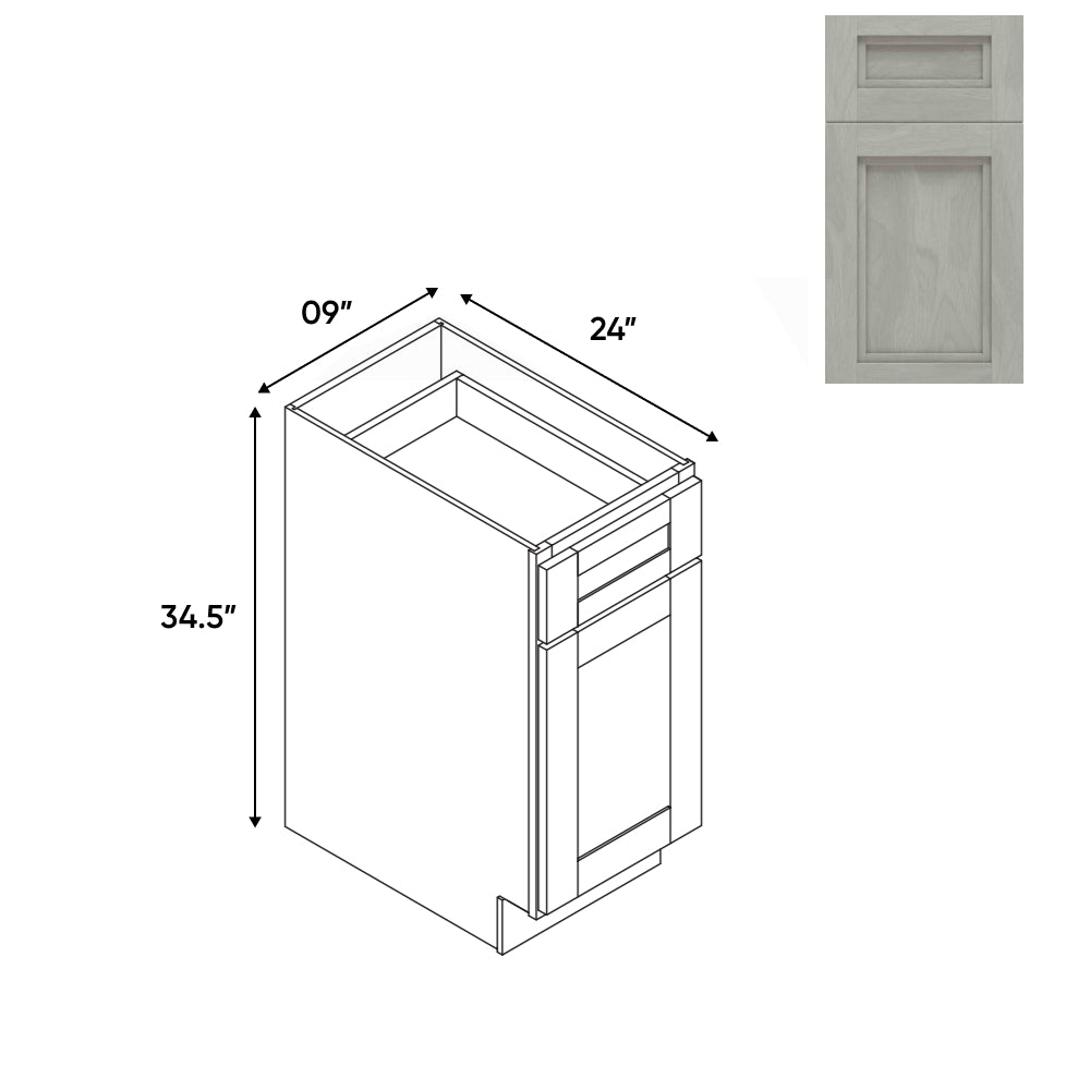 RTA - Havana Plata - 9"W - Base Cabinet with 1 Door 1 Drawer 1 Shelf - 9"W x 34.5"H x 24"D