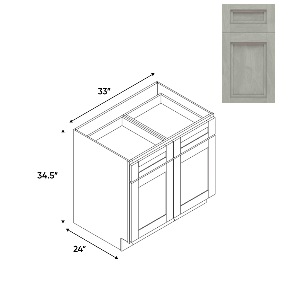 RTA - Havana Plata - Base Cabinet with 2 Door 2 Drawer 1 Shelf - 33"W x 34.5"H x 24"D