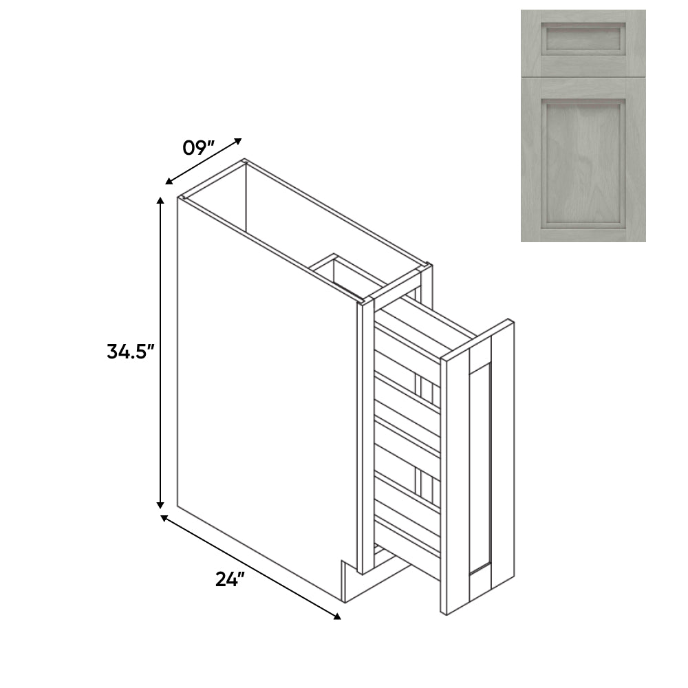 RTA - Havana Plata - Base Spice Rack Pull Out with 3 Shelf - 9"W x 34.5"H x 24"D - HAP-BFP9