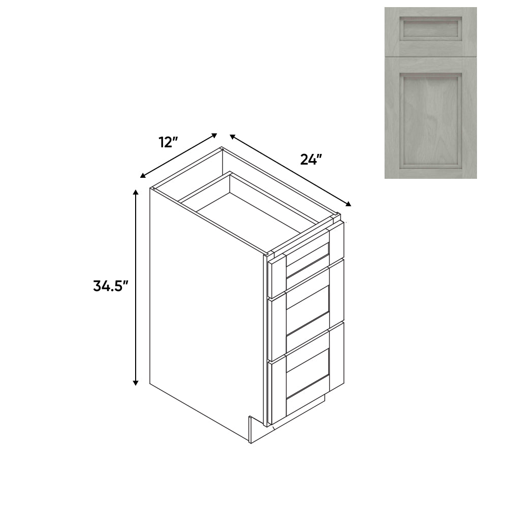 RTA - Havana Plata - 12"W - Drawer Pack Base Cabinets with 3 Drawer - 12"W x 34.5"H x 24"D