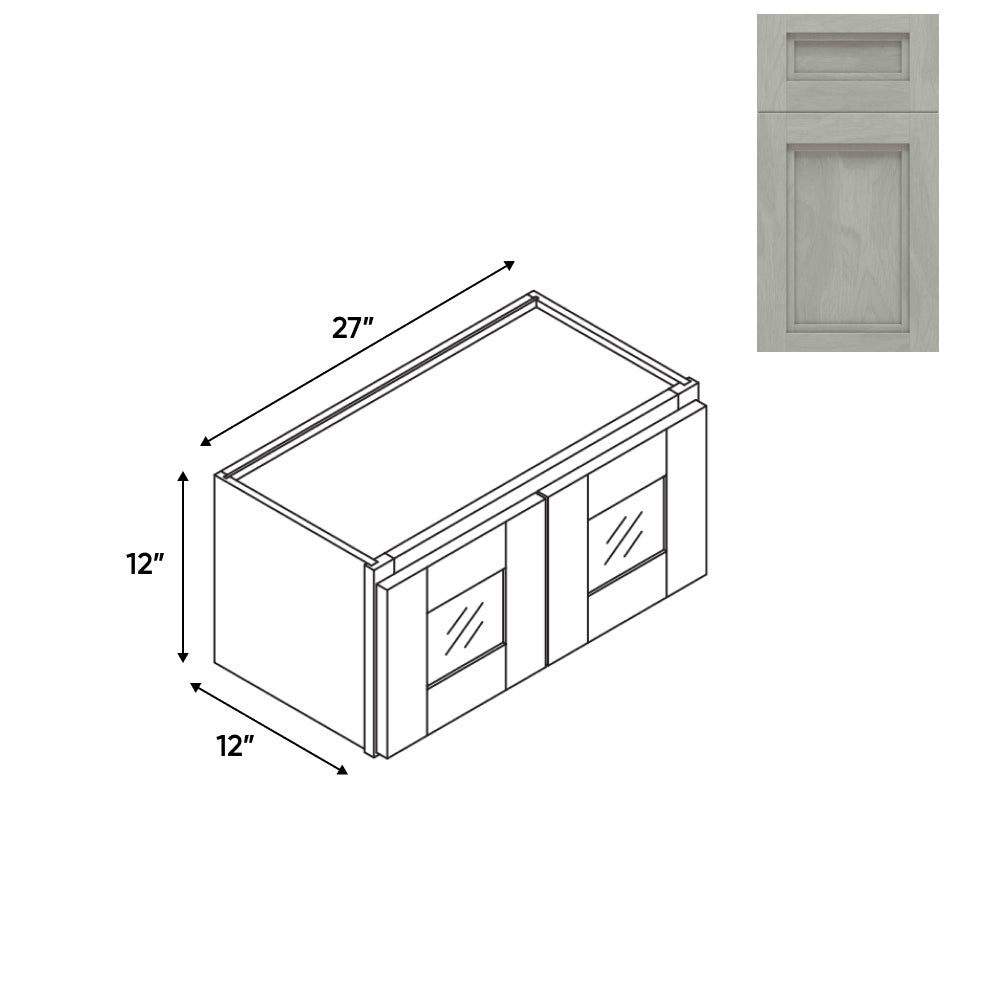 RTA - Havana Plata - 27"W - Stack Up Wall Cabinet with Two Glass Door - 27"W x 12"H x 12"D - HAP-W2712GD