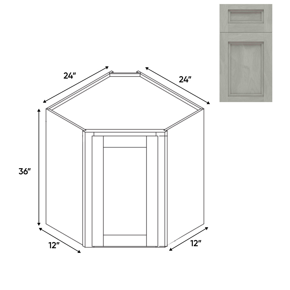 RTA - Havana Plata - Wall Diagonal Corner - 1 Door 2 Shelf - 24"W x 36"H x 12"D - HAP-WDC2436