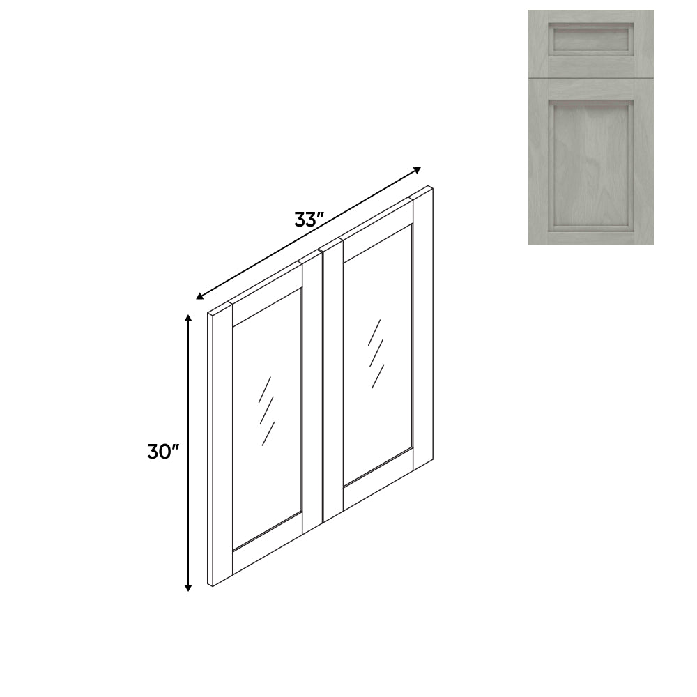 RTA - Havana Plata - Wall Molding Glass Door with 2 Door - 33"W x 30"H x 0.75"D - HAP-WMD3330GD