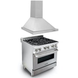 ZLINE 30 in. Kitchen Package with Satin Stainless Steel Dual Fuel Range and Convertible Vent Range Hood