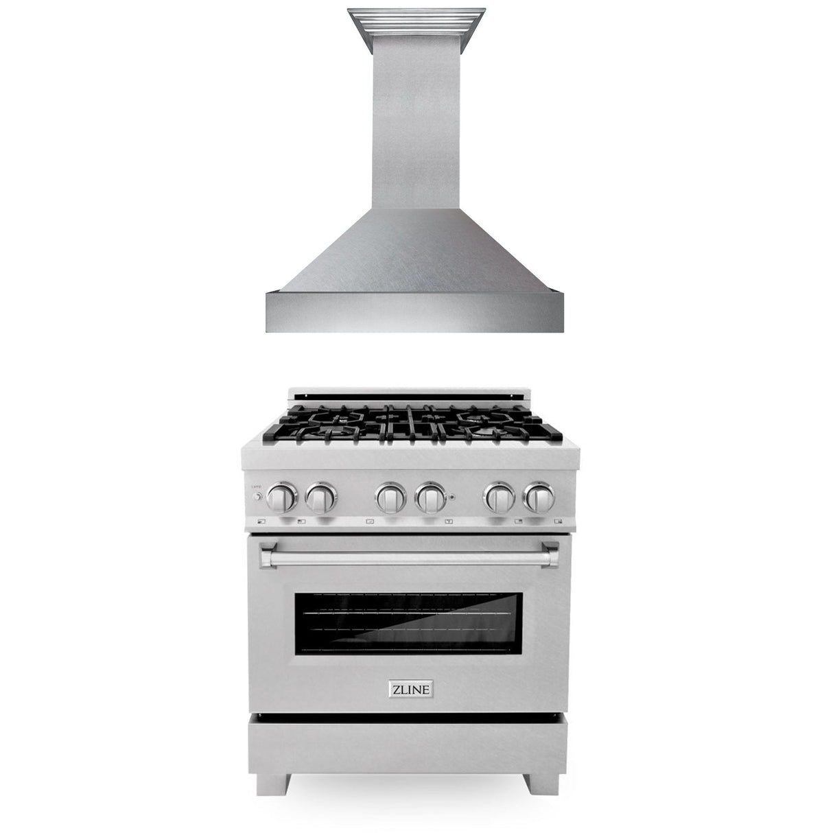 ZLINE 30 in. Kitchen Package with Satin Stainless Steel Dual Fuel Range and Convertible Vent Range Hood