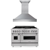 ZLINE 48 in. Kitchen Package with Satin Stainless Steel Dual Fuel Range and Convertible Vent Range Hood