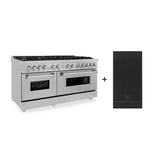 ZLINE 60 in. 7.4 cu. ft. Legacy Dual Fuel Range with Gas Cooktop and 2 Electric Convection Ovens in Satin Stainless Steel with 8 Brass Burners and Griddle (RAS-SN-BR-GR-60)