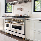 ZLINE Autograph Edition 48 in. 6.0 cu. ft. Legacy Dual Fuel Range with 7 Burner Gas Cooktop and 2 Electric Ovens in Stainless Steel with White Matte Doors and Champagne Bronze Accents (RAZ-WM-48-CB)