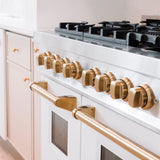 ZLINE Autograph Edition 48 in. 6.0 cu. ft. Legacy Dual Fuel Range with 7 Burner Gas Cooktop and 2 Electric Ovens in Stainless Steel with White Matte Doors and Polished Gold Accents (RAZ-WM-48-G)