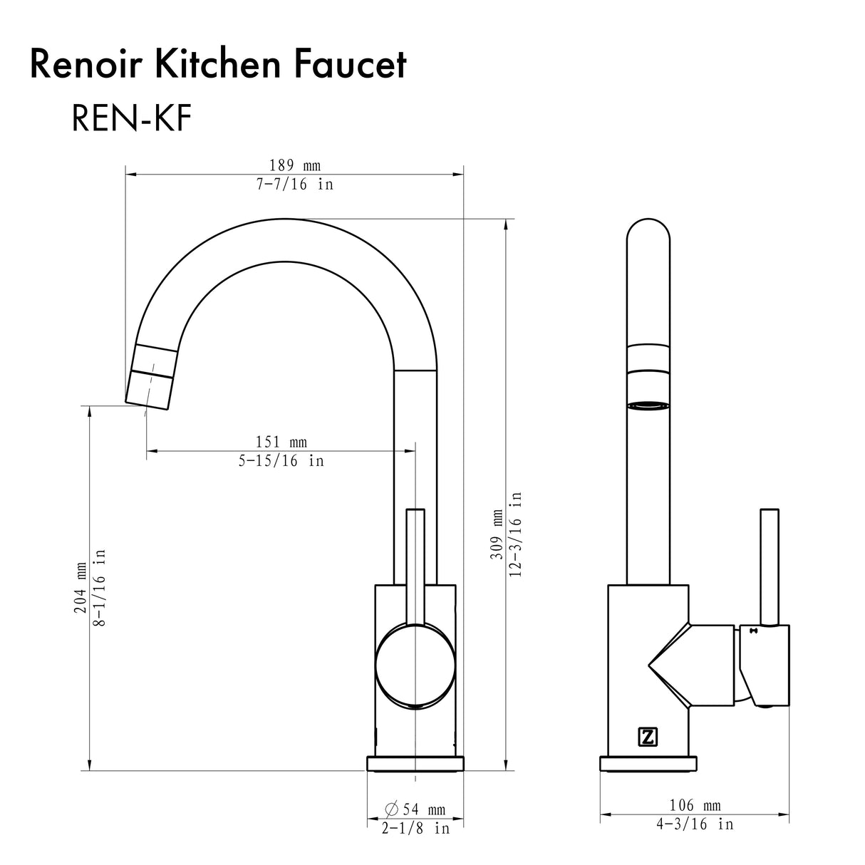 ZLINE Renoir Kitchen Faucet in Chrome (REN-KF-CH)
