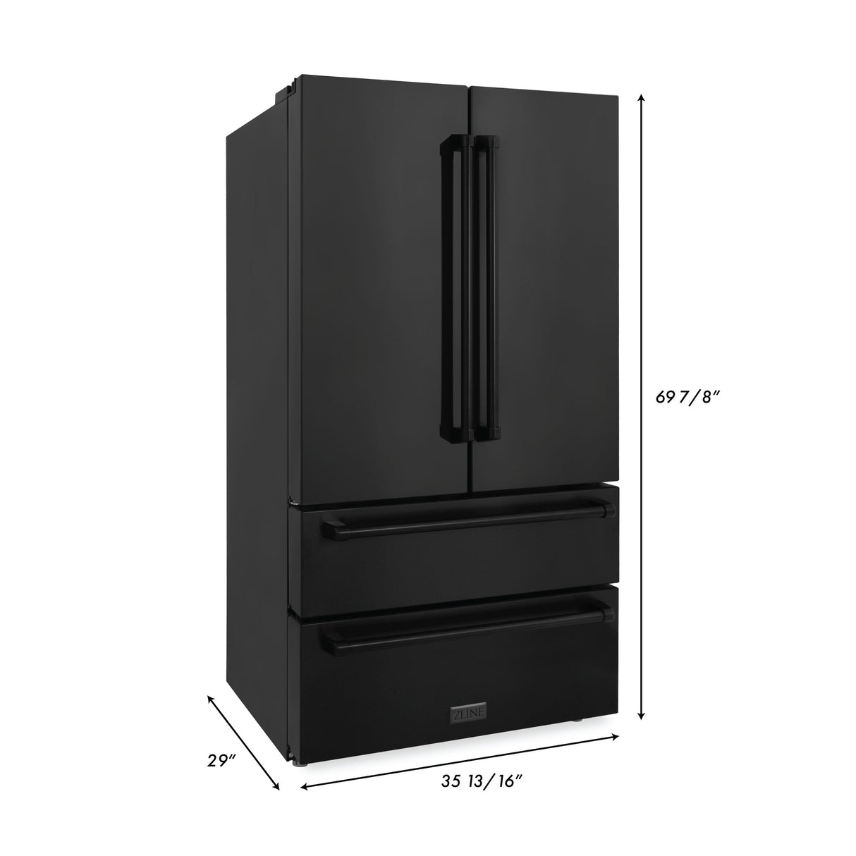 ZLINE 36 in. 21.6 cu. ft. Counter-Depth French Door Refrigerator with Water and Ice Dispenser with Extra Water Filter in Fingerprint-Resistant Black Stainless Steel (RFM-W-WF-36-BS)