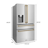 ZLINE Autograph Edition 36 in. Kitchen Package with Stainless Steel Dual Fuel Range, Range Hood, Dishwasher and Refrigeration Including External Water Dispenser with Champagne Bronze Accents (4AKPR-RARHDWM36-CB)