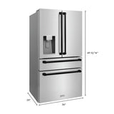 ZLINE Autograph Edition 36 in. Kitchen Package with Stainless Steel Dual Fuel Range, Range Hood, Dishwasher and Refrigeration Including External Water Dispenser with Matte Black Accents (4AKPR-RARHDWM36-MB)