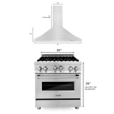 ZLINE 30 in. Kitchen Package with Stainless Steel Gas Range and Convertible Vent Range Hood (2KP-RGRH30)