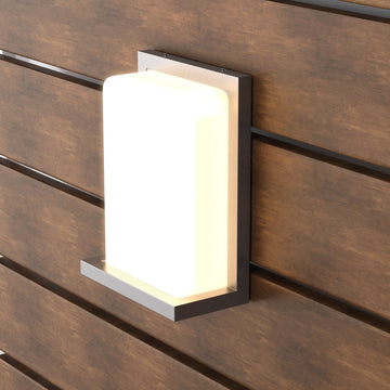 12W Rectangle Shape LED Outdoor Wall Sconce, Painted Silver Finish, White Acrylic Shade, ETL Listed