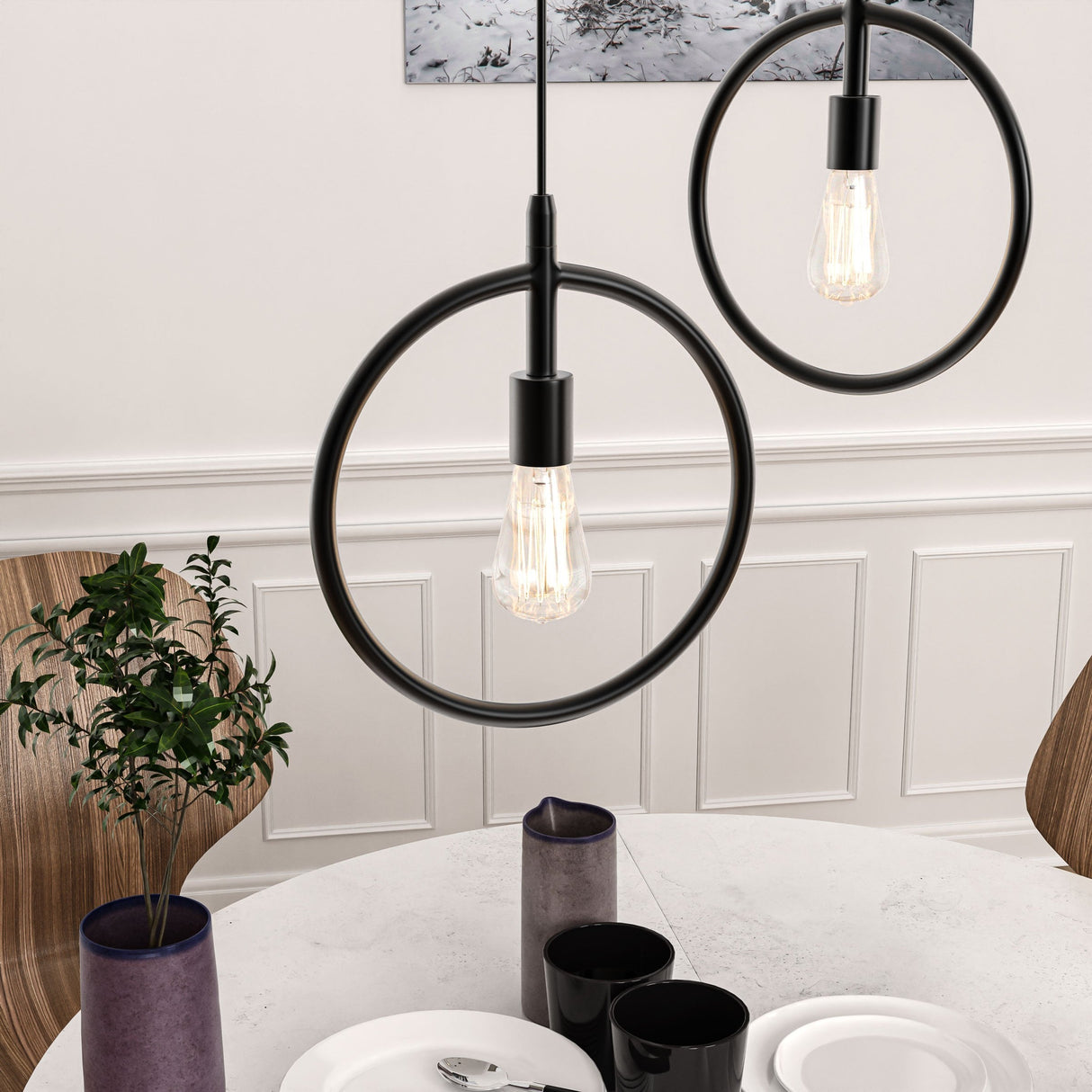 Matte Black Ring Shape Pendant Light Fixture, E26 Base, UL Listed for Dry Location, Fixture Size: D12 x H13.5 Inch