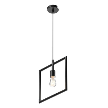 Square Shape Matte Black Pendant Light Fixture, E26 Base, UL Listed for Dry Location