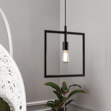 Square Shape Matte Black Pendant Light Fixture, E26 Base, UL Listed for Dry Location