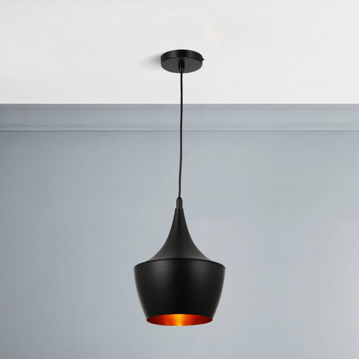 Matte Black Pendant Light Fixture, Gourd style, E26 Base, Steel Body, UL Listed