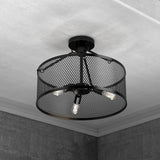 Semi Flush Mount Ceiling Lights, Drum Shape, Steel Cage Matte Black Finish, E26 Base, UL Listed, 3 Years Warranty