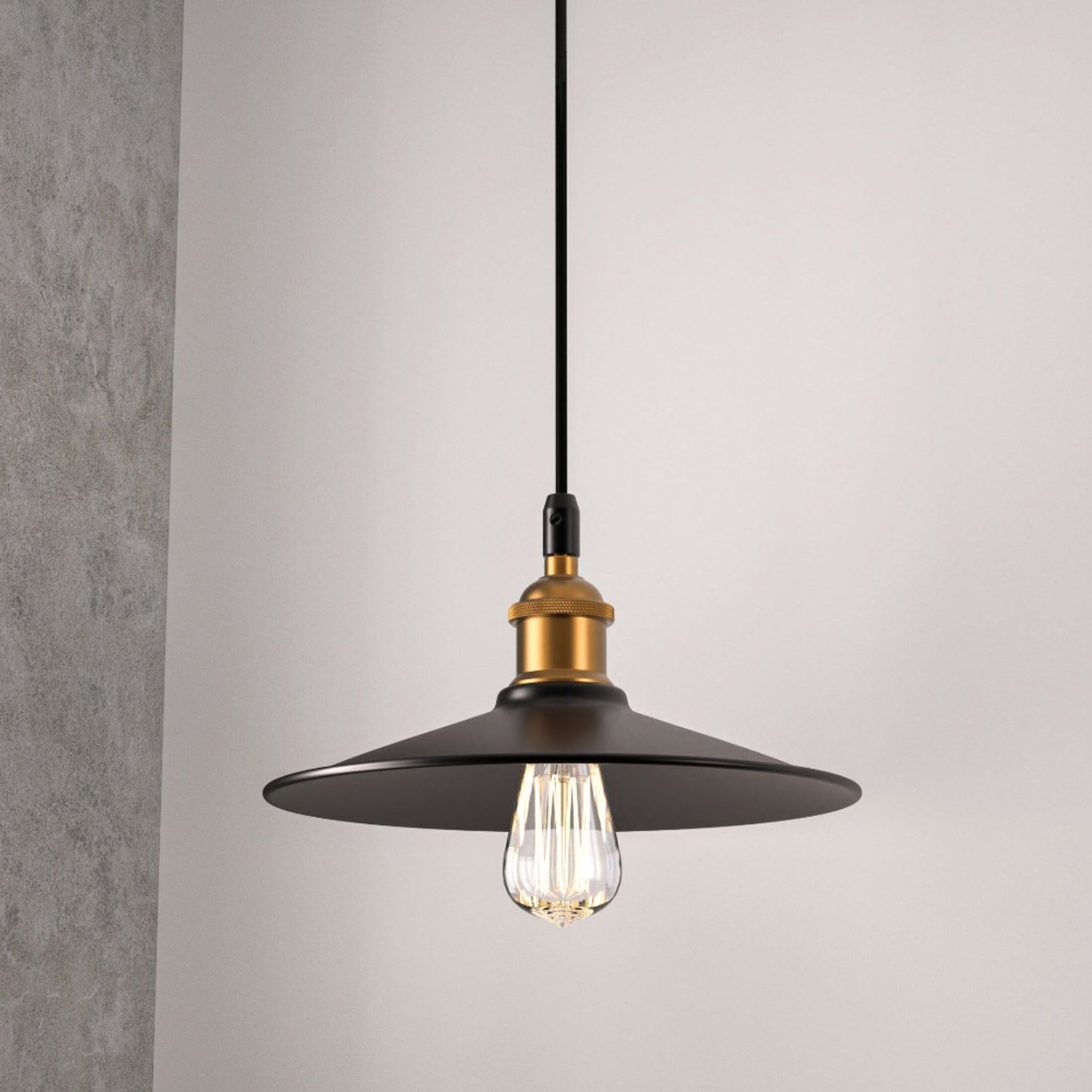 Industrial Style Matte Black Pendant Light Fixture, E26 Base, Antique Brass and Matte Black Finish, UL Listed