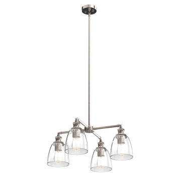 4-Lights Chandelier Lighting Fixture, Clear Glass Chandelier for Kitchen, Coffee Bar, E26 Base