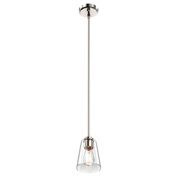 1-Light Flared Shape Pendant Lighting Fixture with Clear Glass Shade, E26 Base, UL Listed for Damp Location