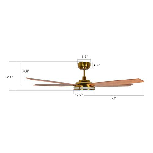 Smart Gold/Wood 5 Blade Smart Ceiling Fan with Dimmable LED Light Kit Works with Remote Control, Wi-Fi apps and Voice control via Google Assistant/Alexa/Siri