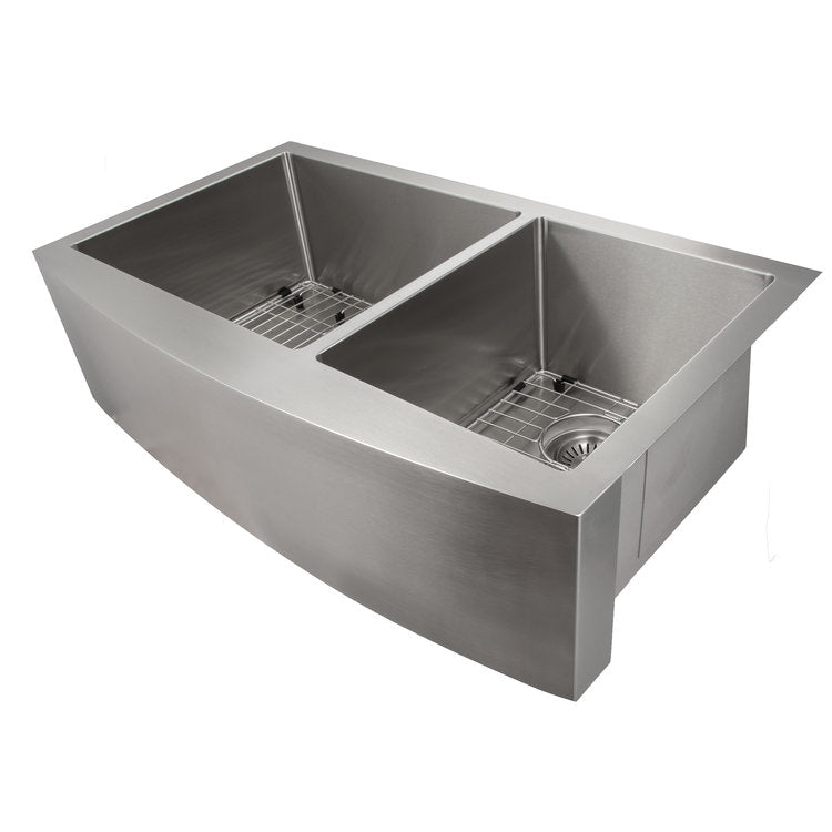 ZLINE 36 in. Courchevel Farmhouse Apron Mount Double Bowl Stainless Steel Kitchen Sink with Bottom Grid (SA60D-36)