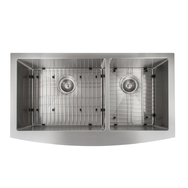 ZLINE 36 in. Courchevel Farmhouse Apron Mount Double Bowl Stainless Steel Kitchen Sink with Bottom Grid (SA60D-36)