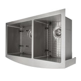 ZLINE 36 in. Courchevel Farmhouse Apron Mount Double Bowl Stainless Steel Kitchen Sink with Bottom Grid (SA60D-36)