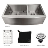 ZLINE 36 in. Courchevel Farmhouse Apron Mount Double Bowl Stainless Steel Kitchen Sink with Bottom Grid (SA60D-36)