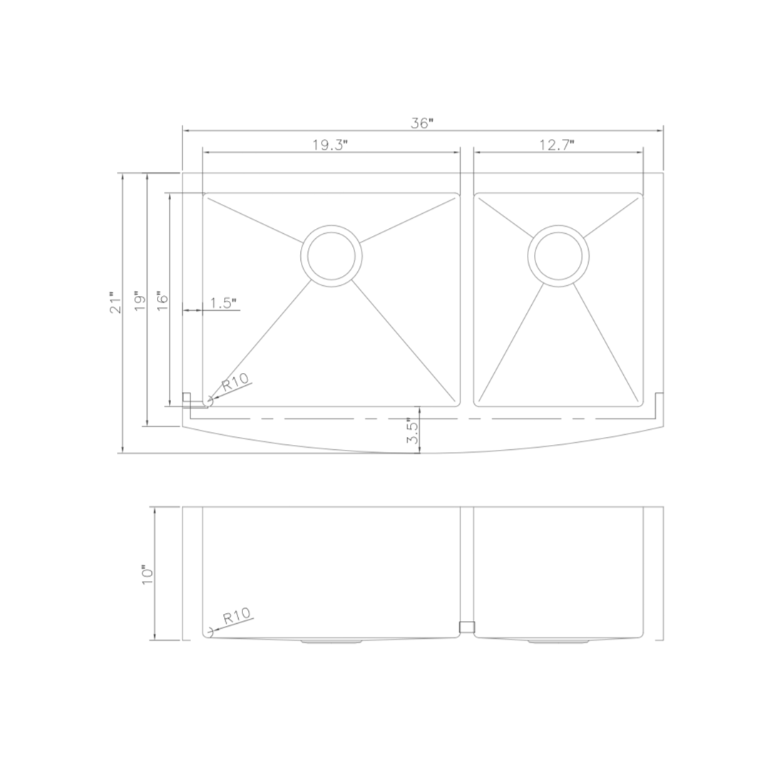 ZLINE 36 in. Courchevel Farmhouse Apron Mount Double Bowl Stainless Steel Kitchen Sink with Bottom Grid (SA60D-36)