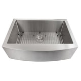 ZLINE 30 in. Zermatt Farmhouse Apron Mount Single Bowl Stainless Steel Kitchen Sink with Bottom Grid (SAS-30)