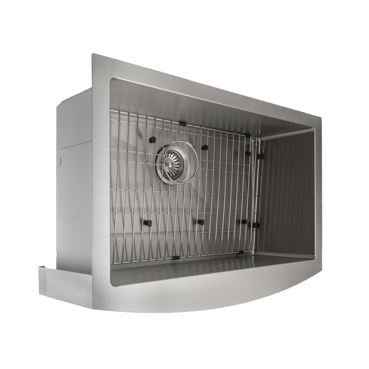 ZLINE 30 in. Zermatt Farmhouse Apron Mount Single Bowl Stainless Steel Kitchen Sink with Bottom Grid (SAS-30)