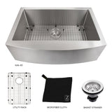 ZLINE 30 in. Zermatt Farmhouse Apron Mount Single Bowl Stainless Steel Kitchen Sink with Bottom Grid (SAS-30)