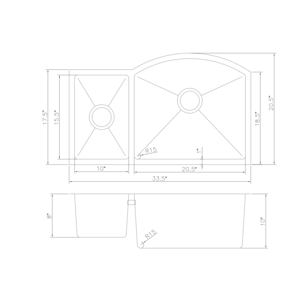 ZLINE 33 in. Aspen Undermount Double Bowl Stainless Steel Kitchen Sink with Bottom Grid (SC30D-33)
