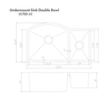 ZLINE 33 In. Under Mount Sink in Stainless Steel (Double Bowl) (SC70D-33)