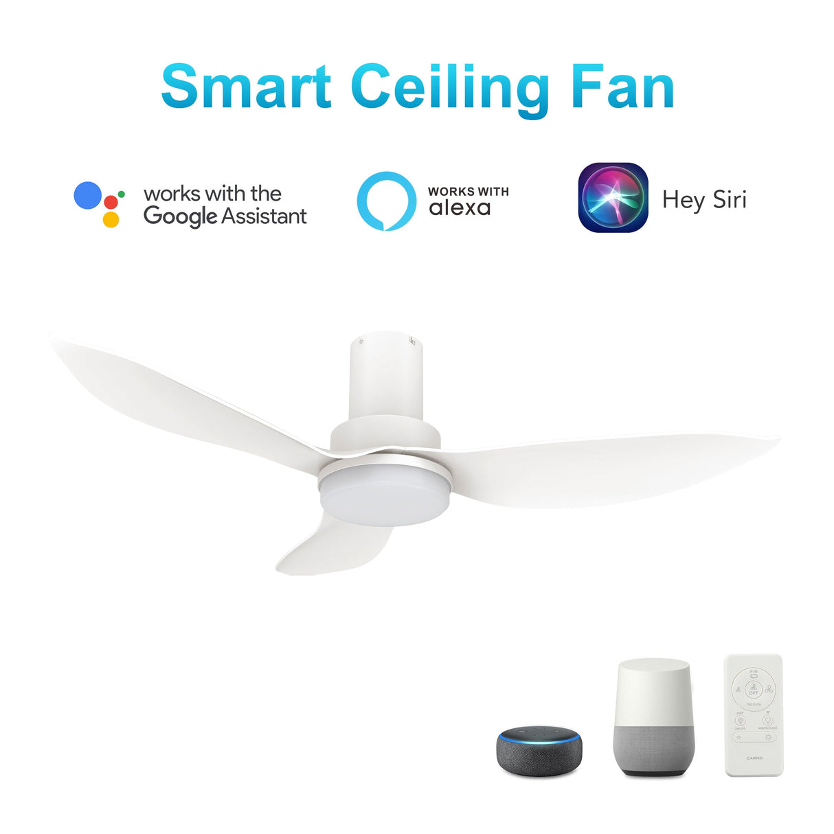 RYNA 36 In 3 Blade Smart Ceiling Fan With Integrated LED Lights With Google Home